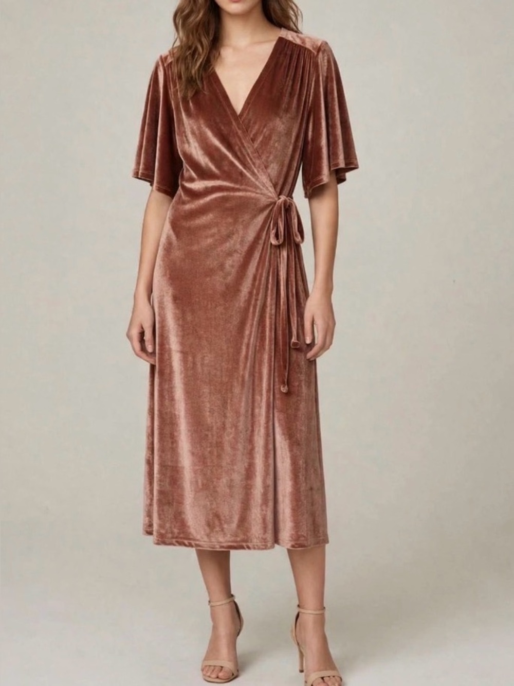 Blush Pink Velvet Wrap Dress (S-M-L)